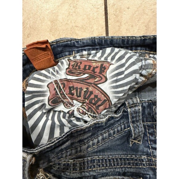 Rock Revival Jeans Mens 31x31 Moscow Straight Thick Stitch Blue Denim Embroider - Picture 9 of 12